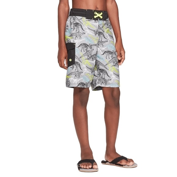 ✨NEW✨ CAT & JACK Boys' Dino Print Swim Trunks in Gray - XS (4/5) - Picture 3 of 12